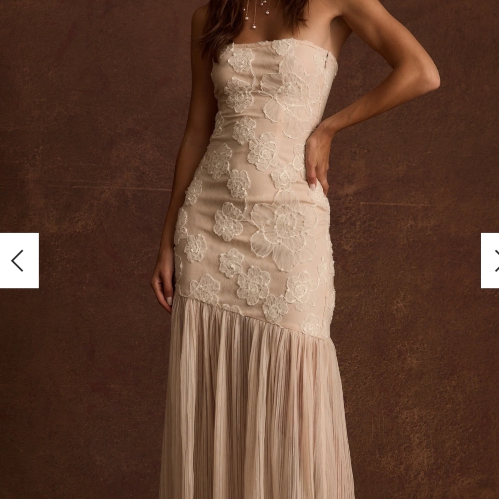 12th Tribe daylight Blush Strapless Floral Lace Dress in Cream